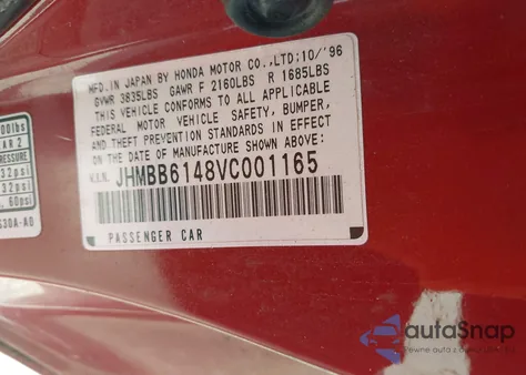 1997 Honda Prelude from USA, damaged, VIN JHMBB6148VC001165